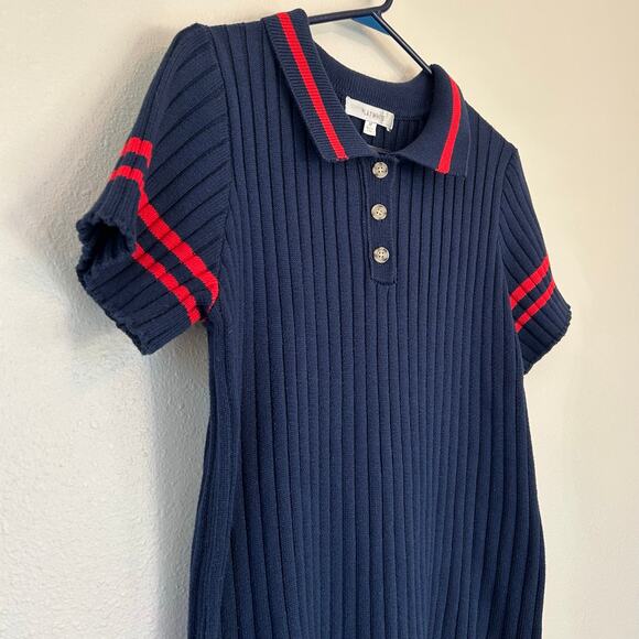 Anthropologie Flat white Polo Knit ribbed sweater preppy sporty academia navy 1X - Picture 6 of 11